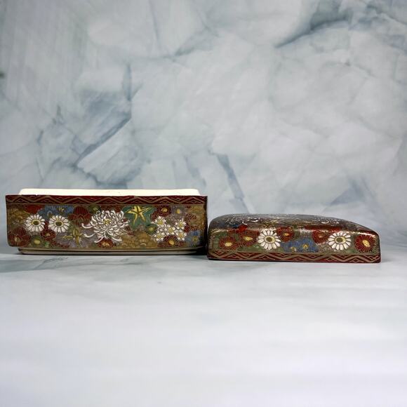 Japanese Ceramic Trinket Box – Hand-Painted Floral -Satsuma Inspired - Picture 5 of 7